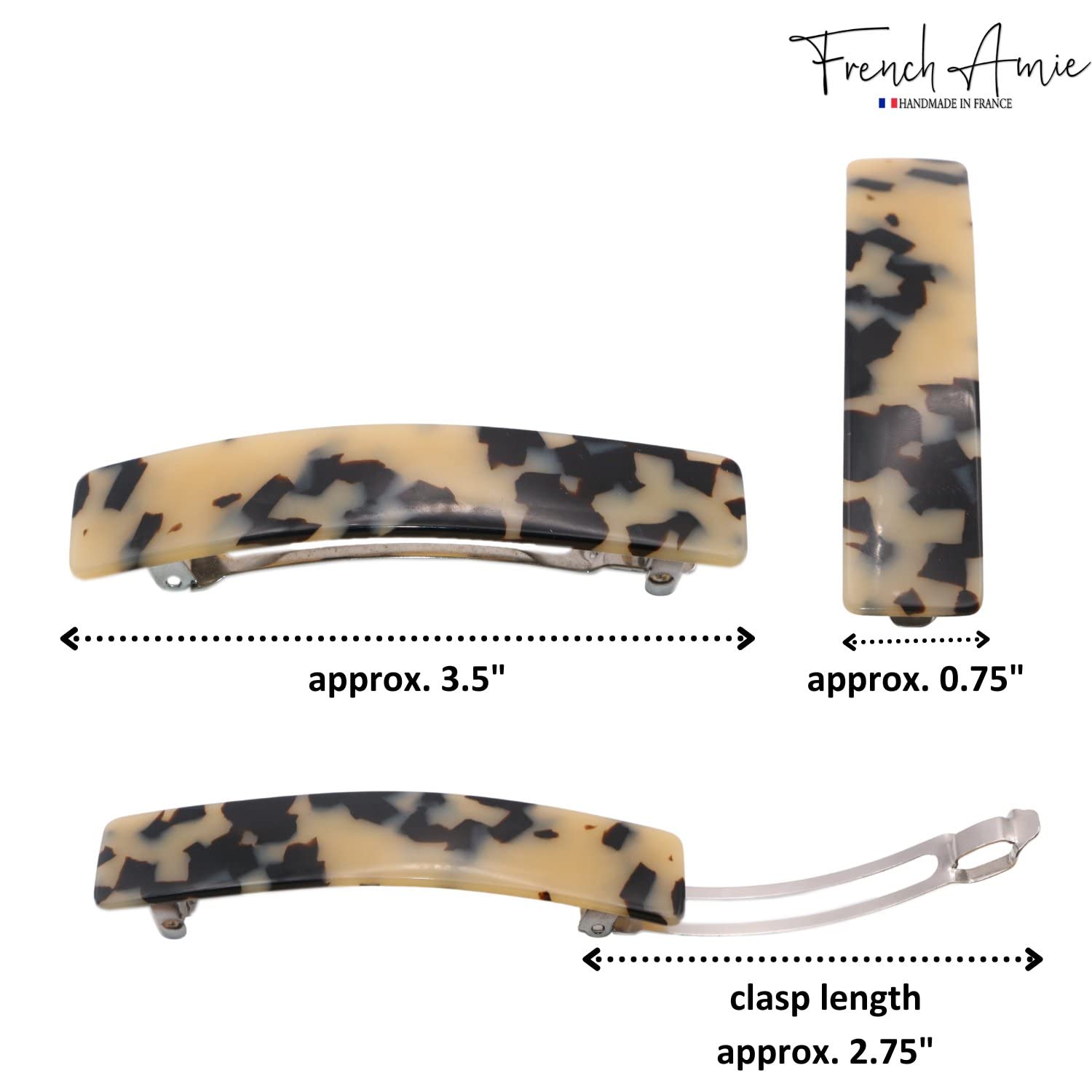 French Amie Oblong 3 1/2" Cellulose Handmade Automatic Hair Barrette for Women