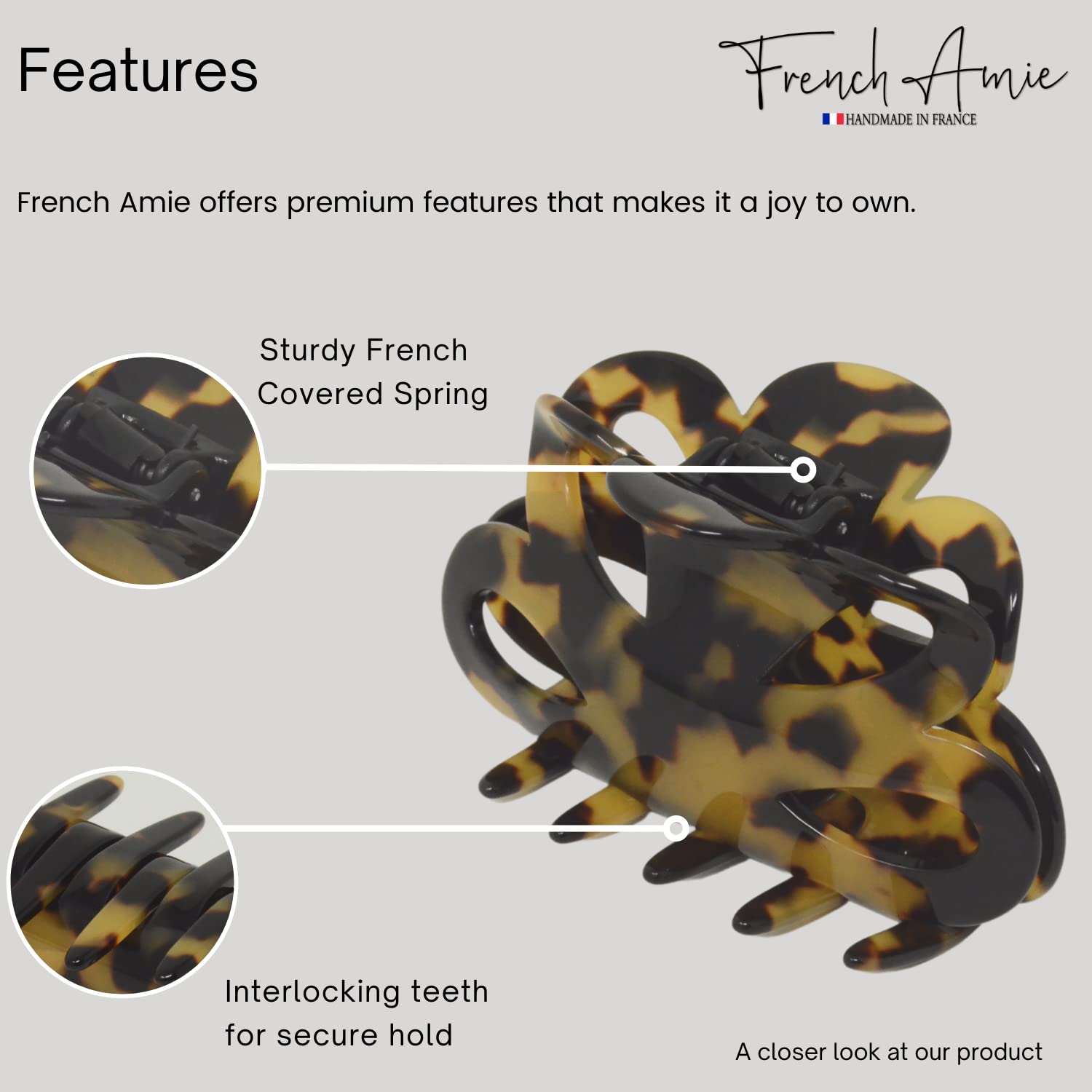 French Amie Flower Bloom 3" Handmade Cellulose No Slip Grip Hair Claw Clip