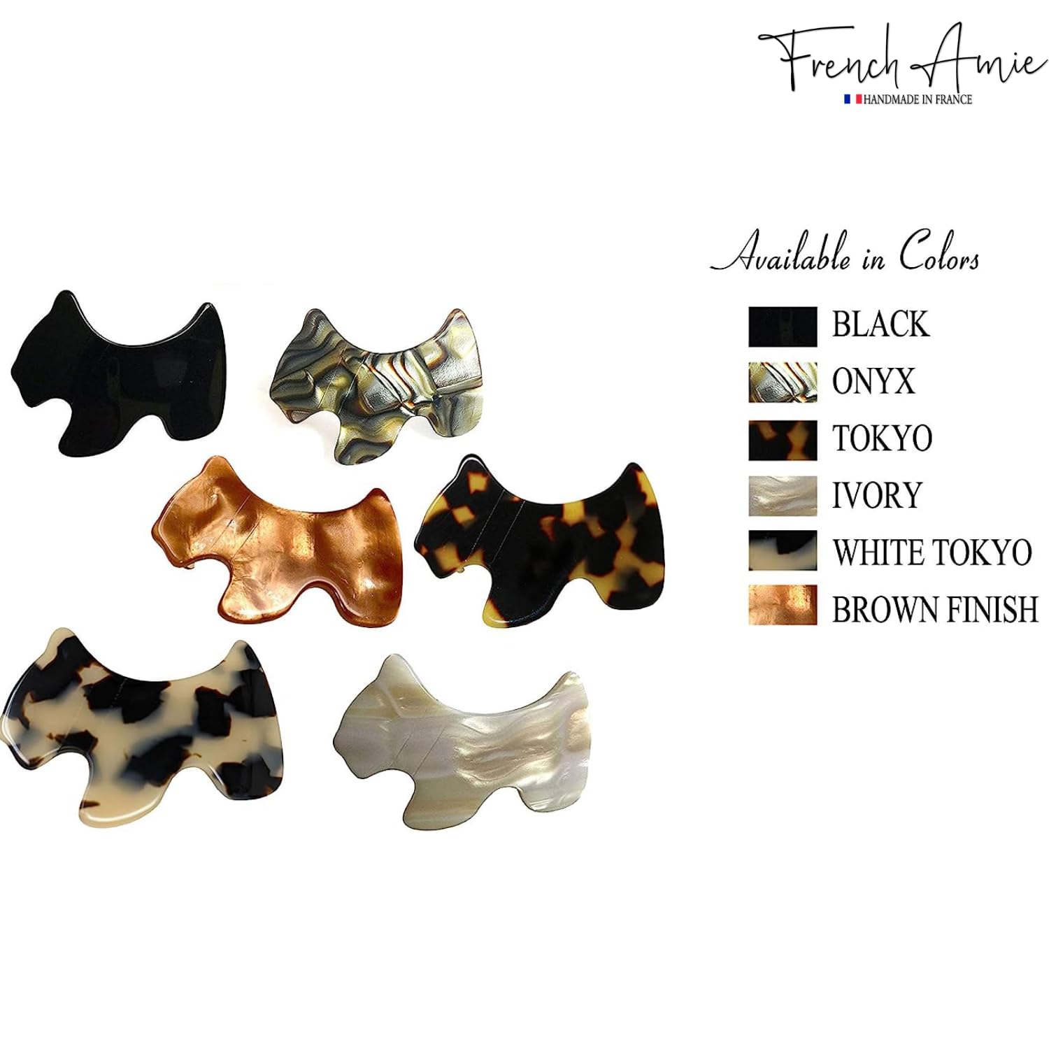 French Amie Scottish Dog Puppy 2" Small Celluloid Handmade Hair Barrette