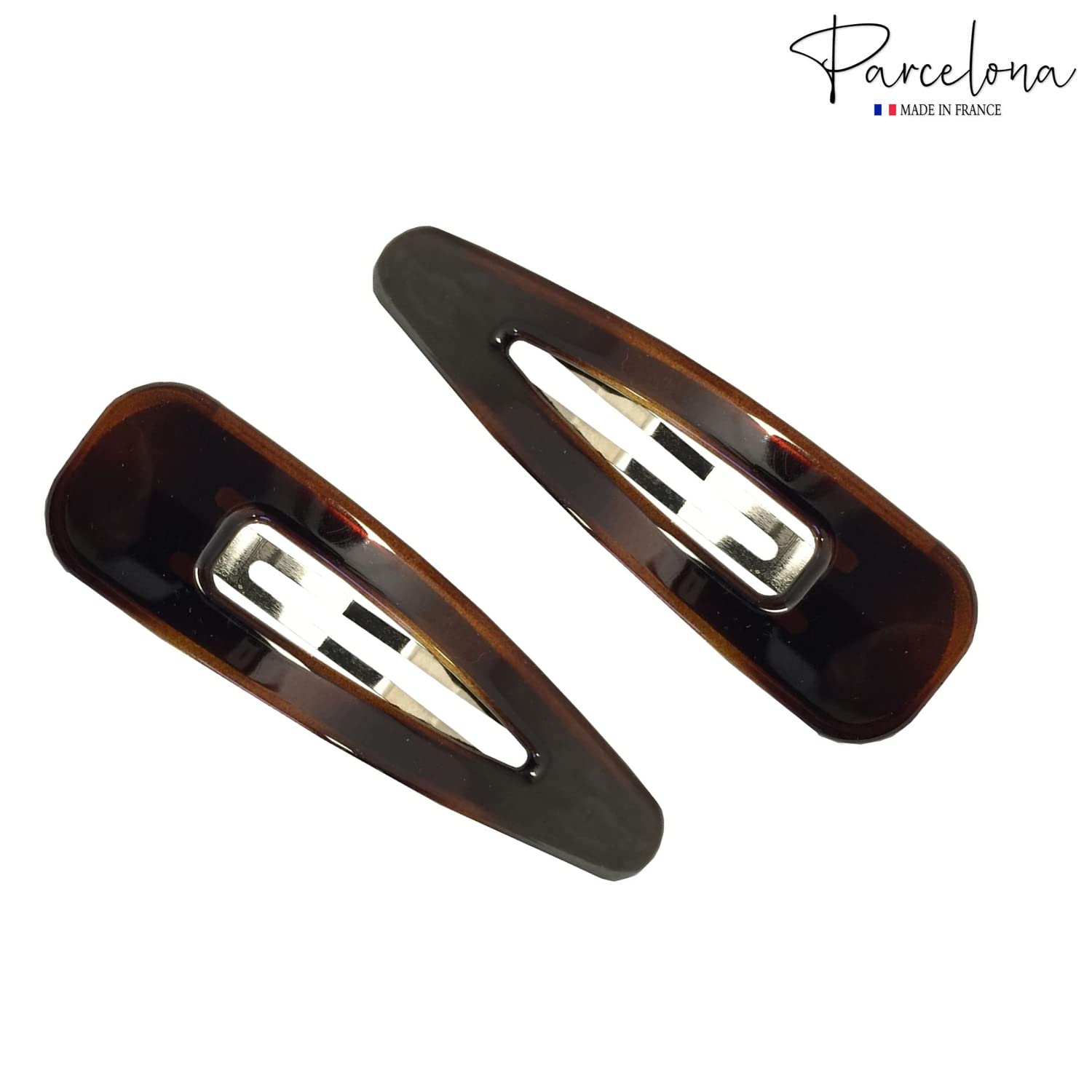 Parcelona French Clic Clac Extra Large Cellulose Snap Hair Pins for Women(2 Pcs)