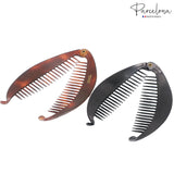 Parcelona French Fat Oval Shell and Black Large 5" Set of 2 Banana Hair Clips