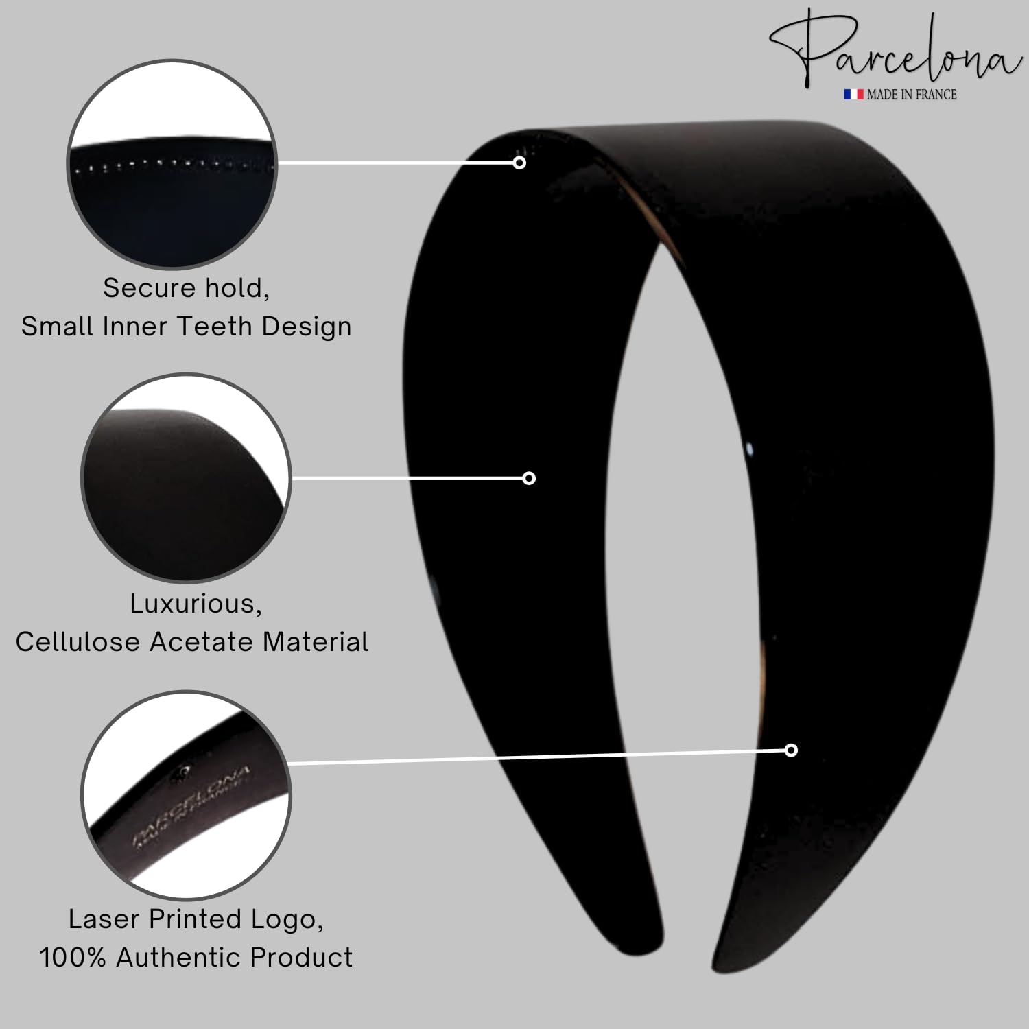Parcelona French 2” Wide with Teeth Cellulose Celluloid Hair Headband for Women
