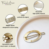 French Amie Oval Hoop Small 1 1/4” Celluloid Handmade Hair Barrette Clips(2 Pcs)