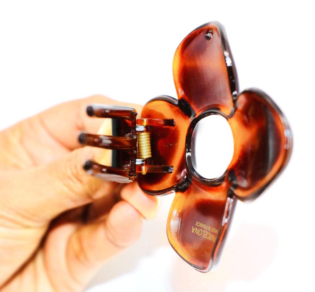 Parcelona France Flat Fleur Shell Cellulose Hinge Side Slide In Secure Claw Clip