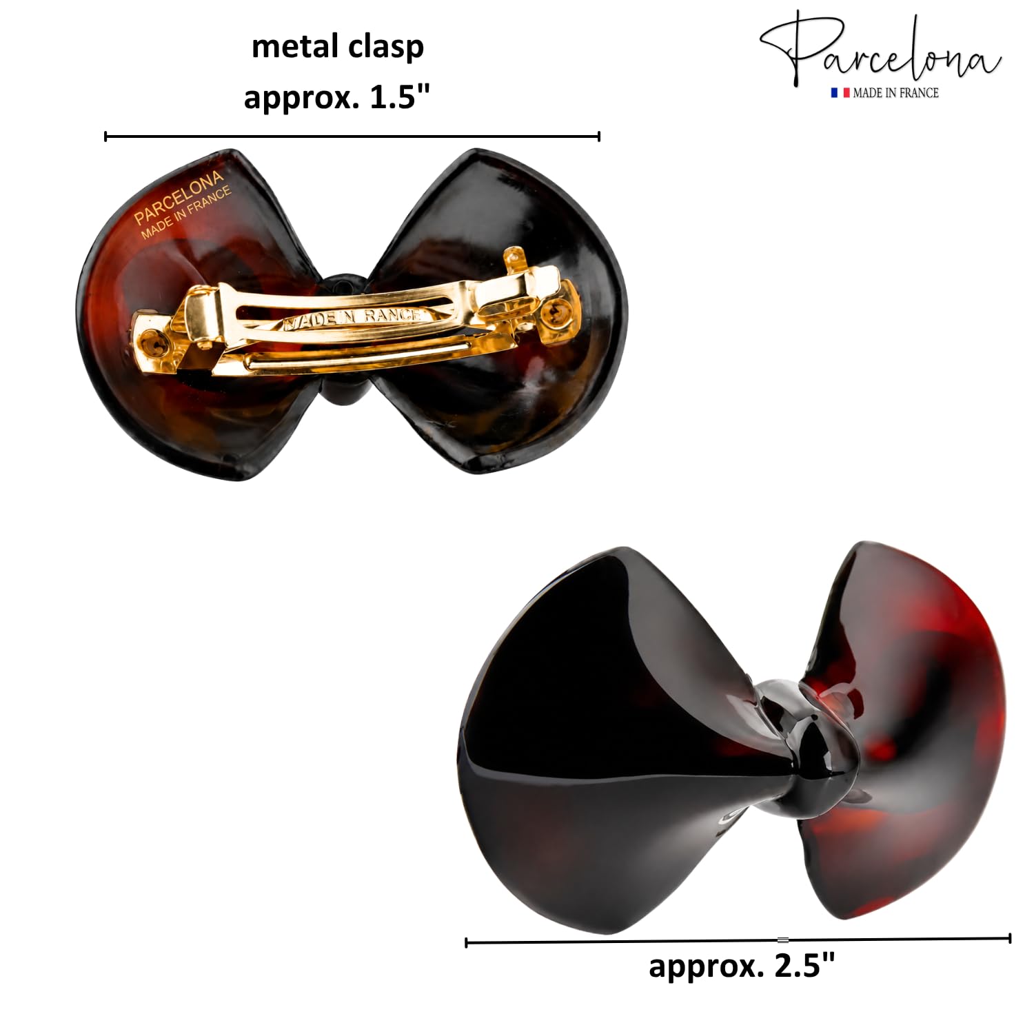 Parcelona French Bow Small 2.25 Inch Tortoise Shell Hair Barrette Set of 2
