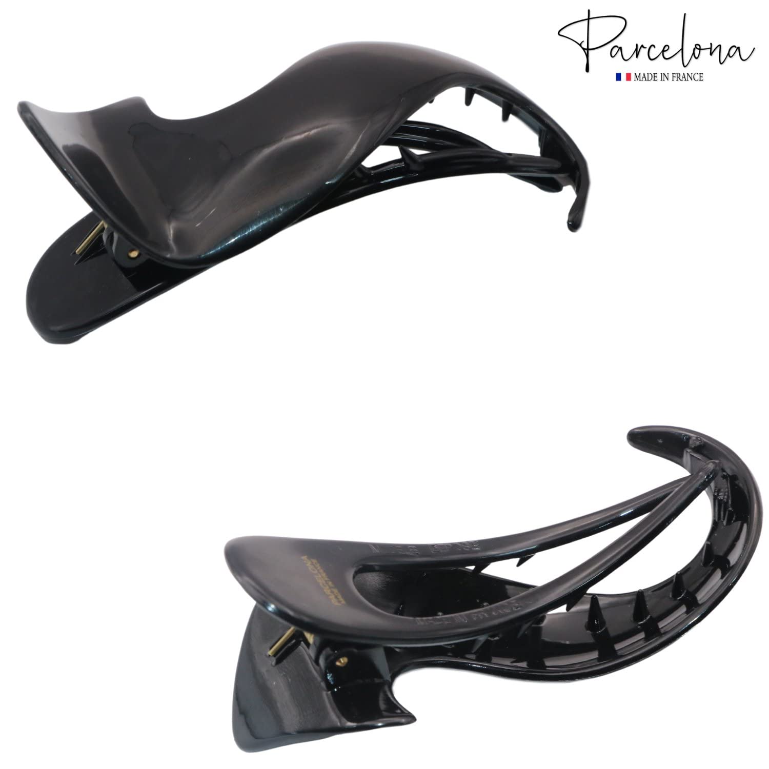 Parcelona French Medium Crochet Cellulose Black Hair Side Slider Claw Clip