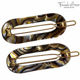 French Amie Mini Oval 2” Celluloid Handmade Snap Tige Boule Hair Clips