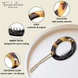 French Amie Mini Circle Celluloid Handmade Hair Clips Snap on Side Slide Clip