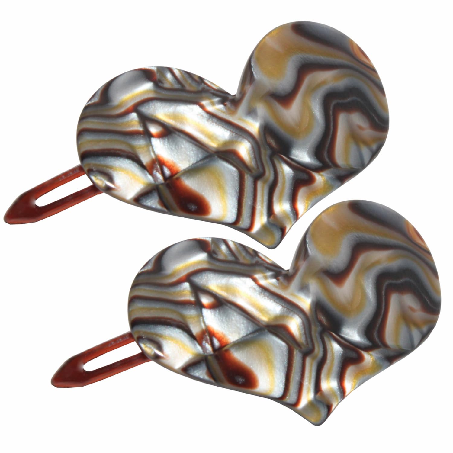 French Amie Cupid Hearts Small Celluloid Metal Free Snap Hair Clips - 2 Pcs