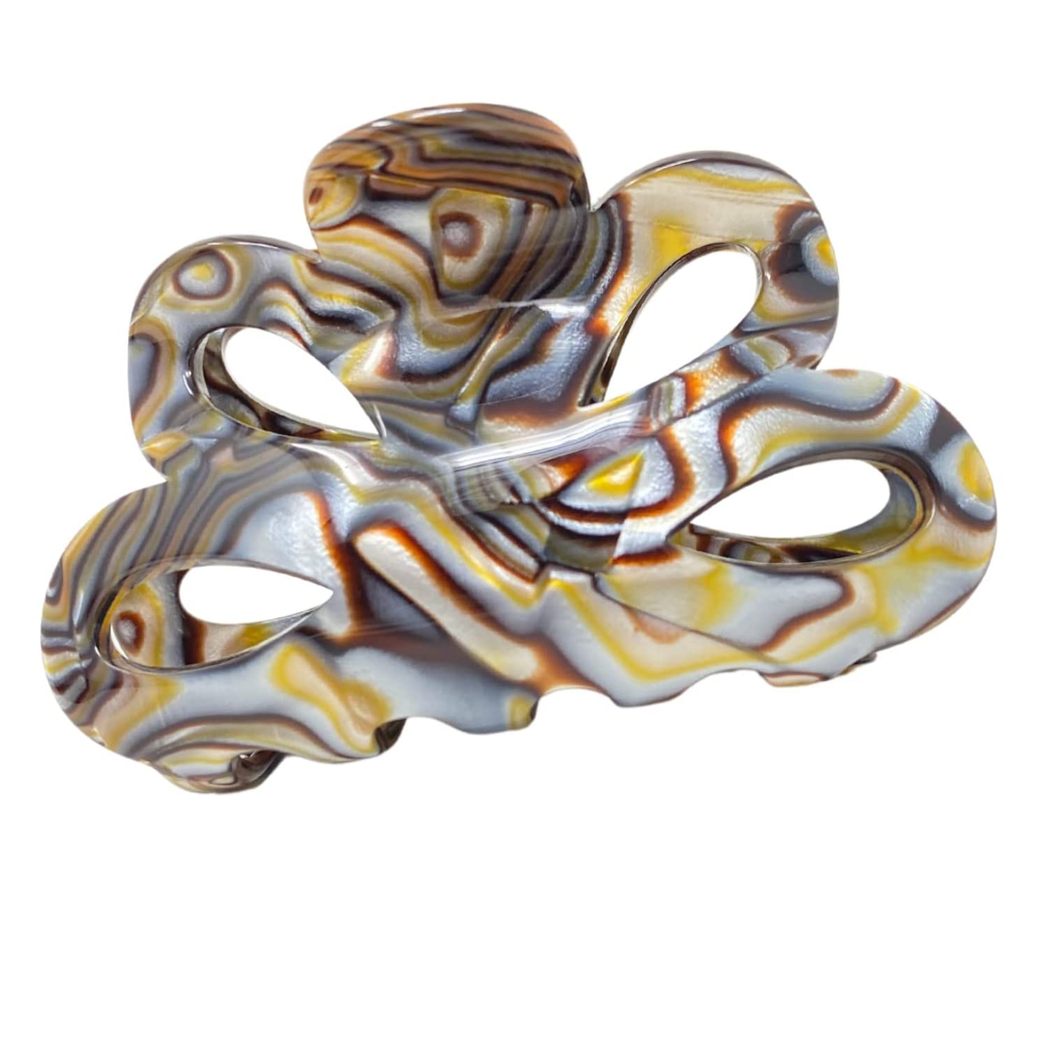 French Amie Flower Bloom 3" Handmade Celluloid No Slip Grip Hair Claw Clip