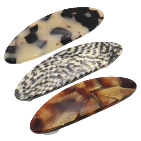 French Amie Oval Small Set of 3 Handmade Celluloid Hair Clip Barrette for Girls