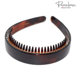 Parcelona French Toothed Smooth Celluloid Shell Brown Wide Hair Headband