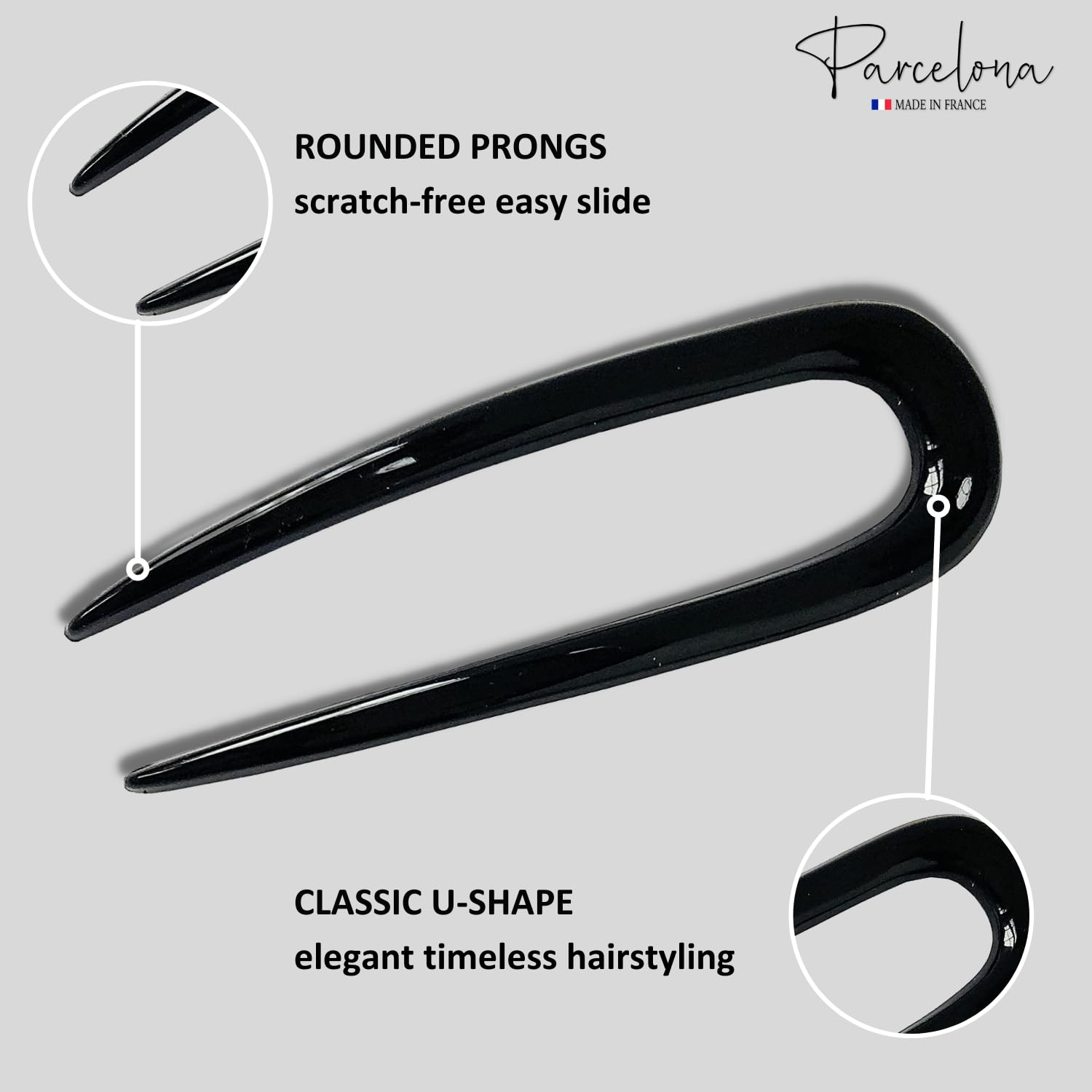 Parcelona French Paris Shell n Black Cellulose Chignon U Hair Pin Sticks(2 Pcs)