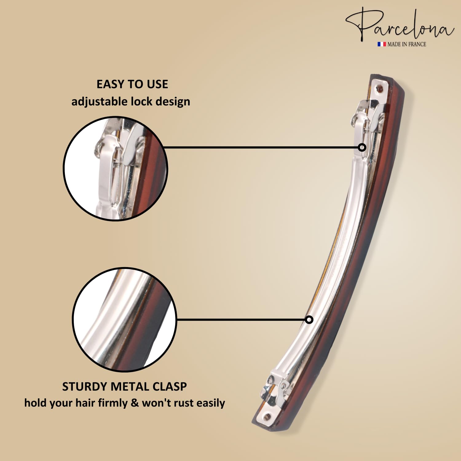Parcelona French Sleek Groove Shell and Black Large Cellulose Hair Clips(2 Pcs)