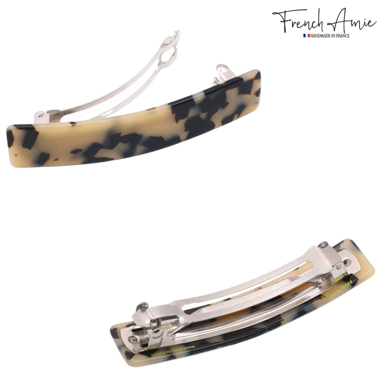 French Amie Oblong 3 1/2" Cellulose Handmade Automatic Hair Barrette for Women