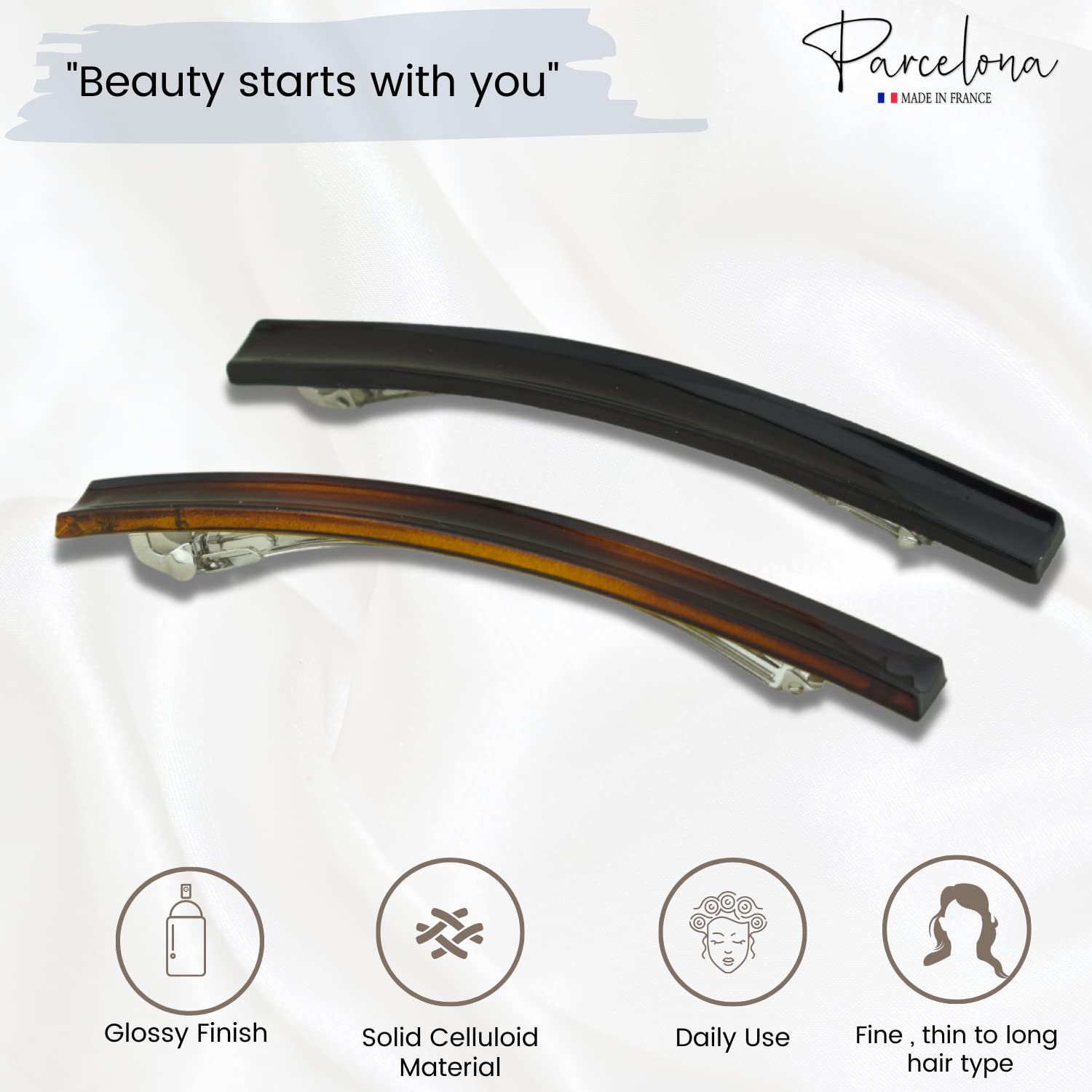 Parcelona French Long and Thin Large Cellulose Hair Barrette for Women and Girls