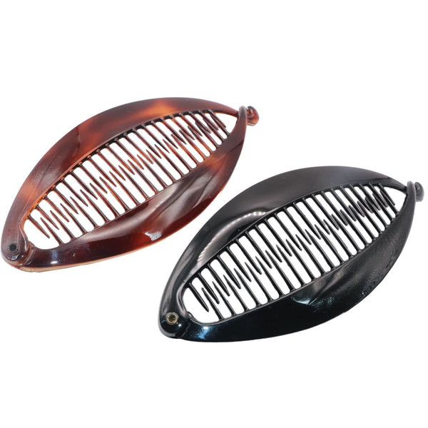 Parcelona French Fat Oval Shell and Black Large 5" Set of 2 Banana Hair Clips