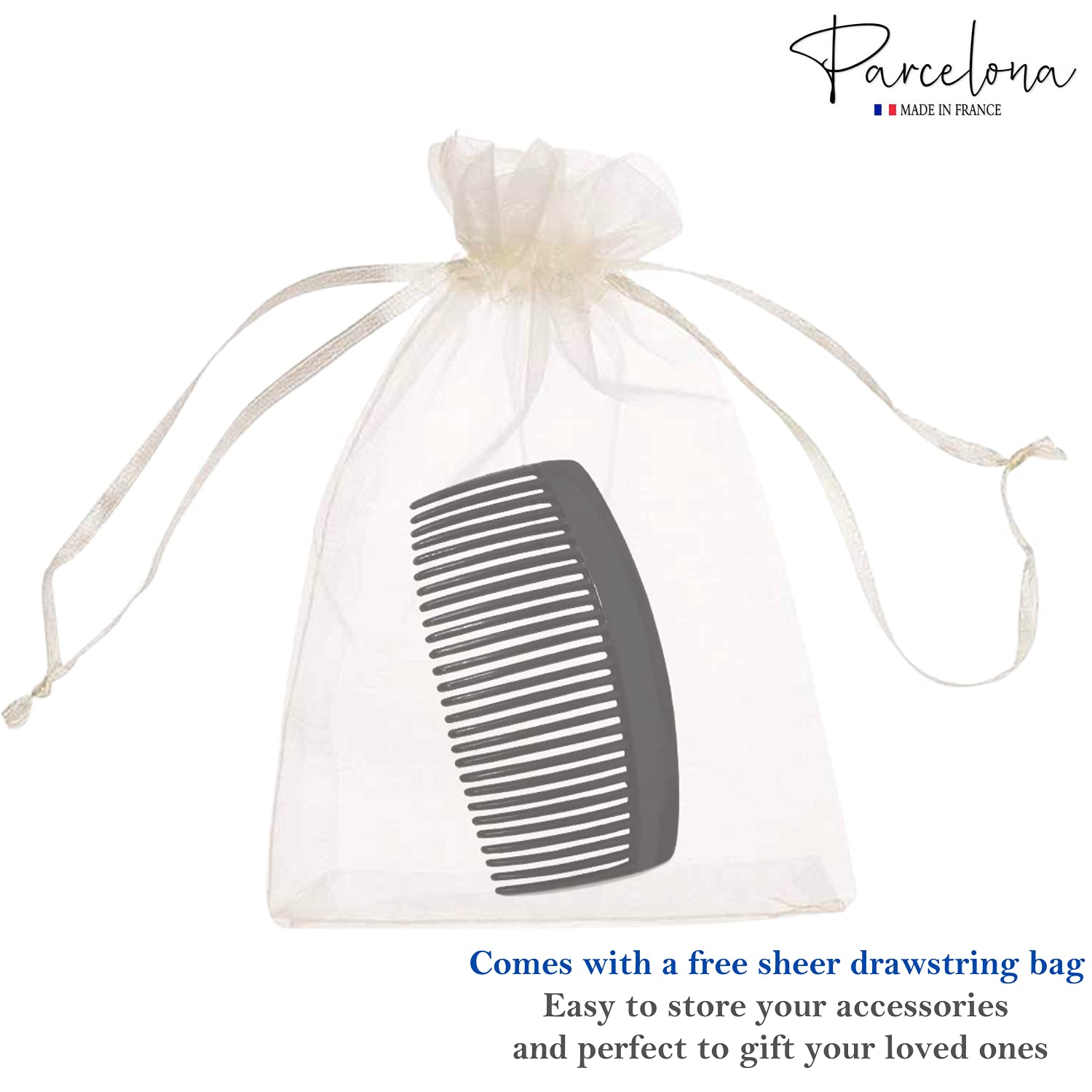 Parcelona French Glossy Black Large Cellulose 27 Teeth Hair Side Comb