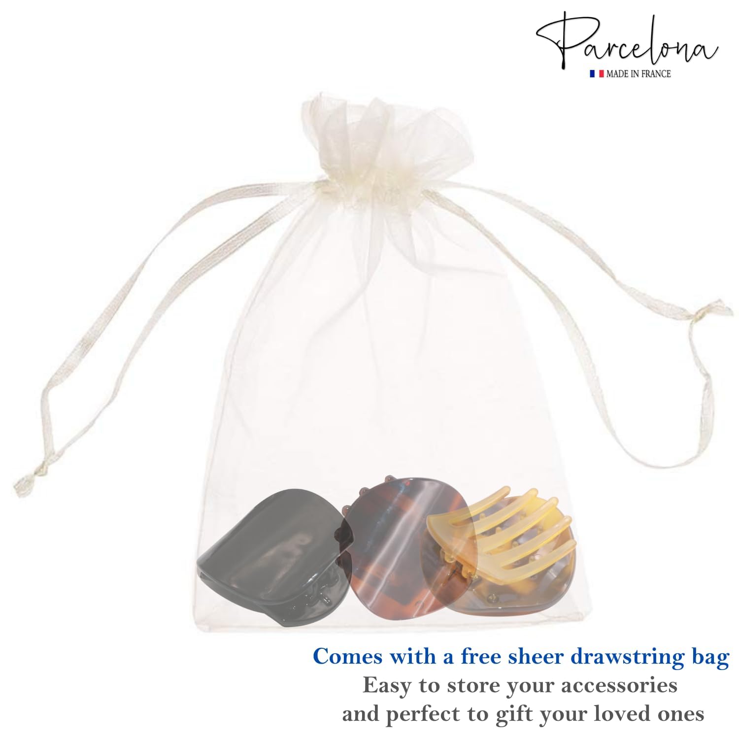 Parcelona French Onde Shell Black Savana Small Cellulose Side Hair Claw 3 Pieces