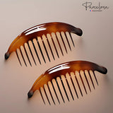 Parcelona French Tortoise Large 13 Teeth Banana Wide Edge Side Hair Combs(2 Pcs)