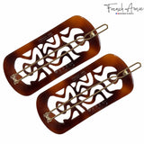 French Amie Swirls 2 ¼” Celluloid Handmade Snap Hair Clips for Women 2 Pcs