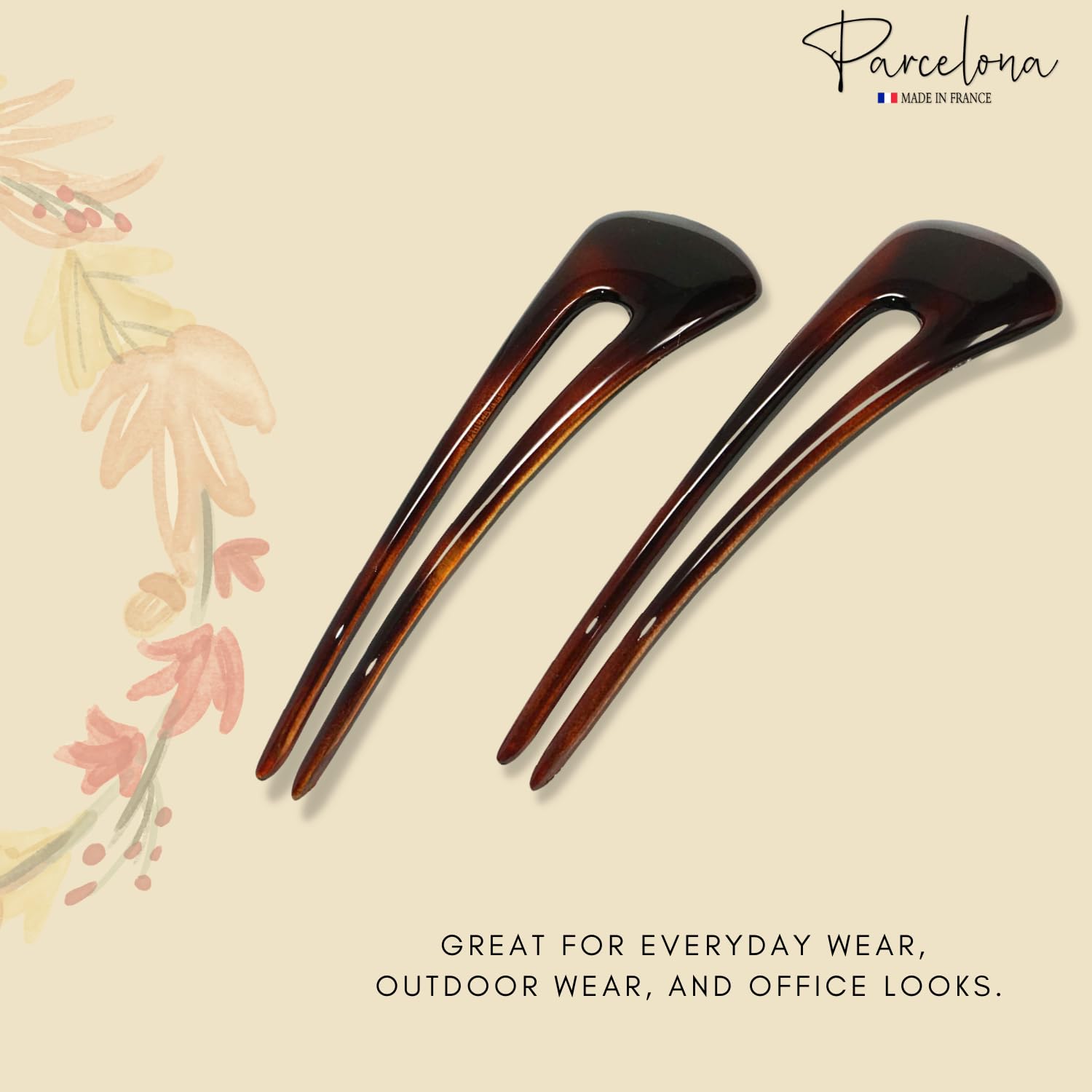 Parcelona French Long Duo Large Cellulose Chignon Hair Bun Pins for Women(2 Pcs)