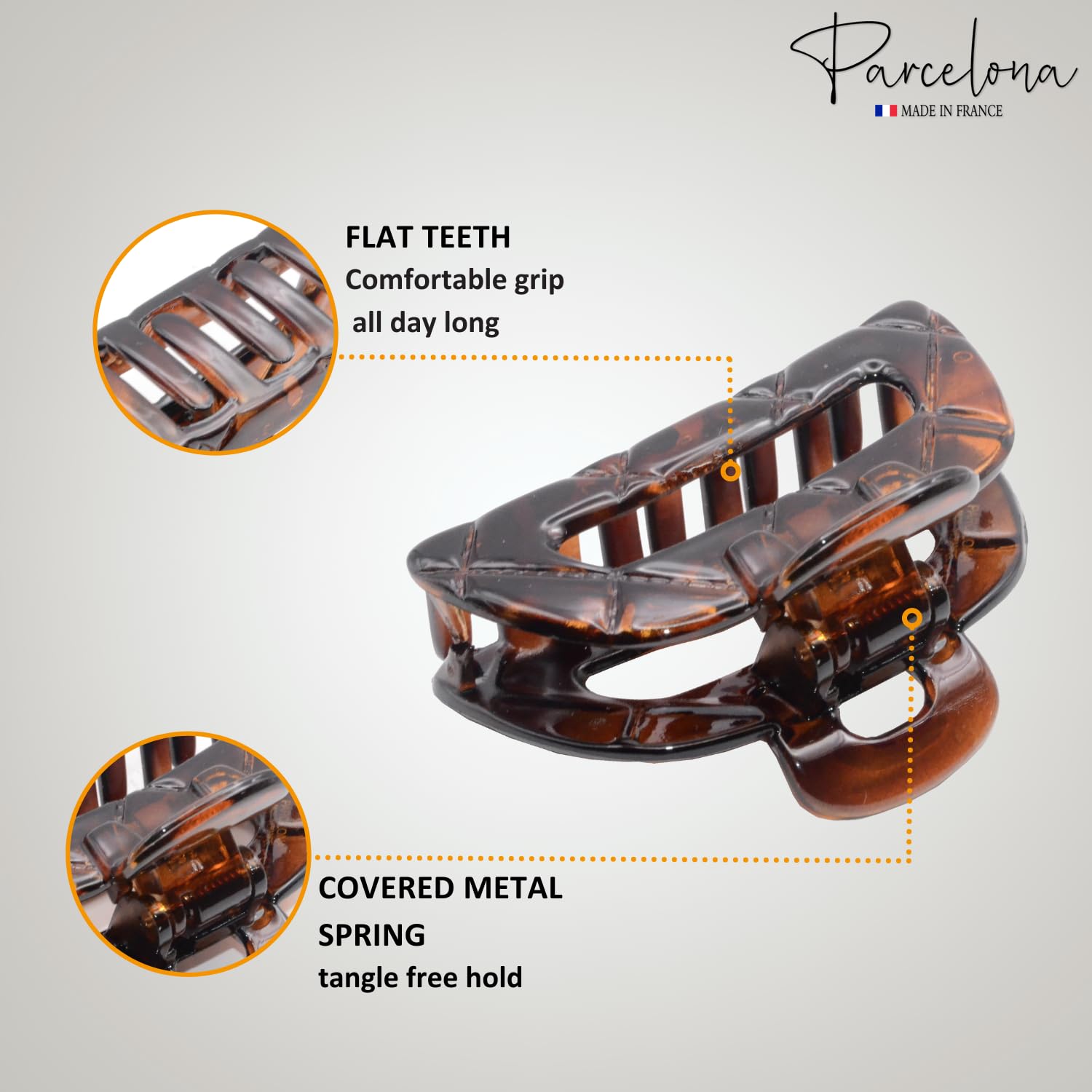 Parcelona French Elite Medium Cellulose Covered Spring Jaw Hair Claw Clamp