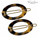 French Amie Oval Hoop Small 1 1/4” Celluloid Handmade Hair Barrette Clips(2 Pcs)