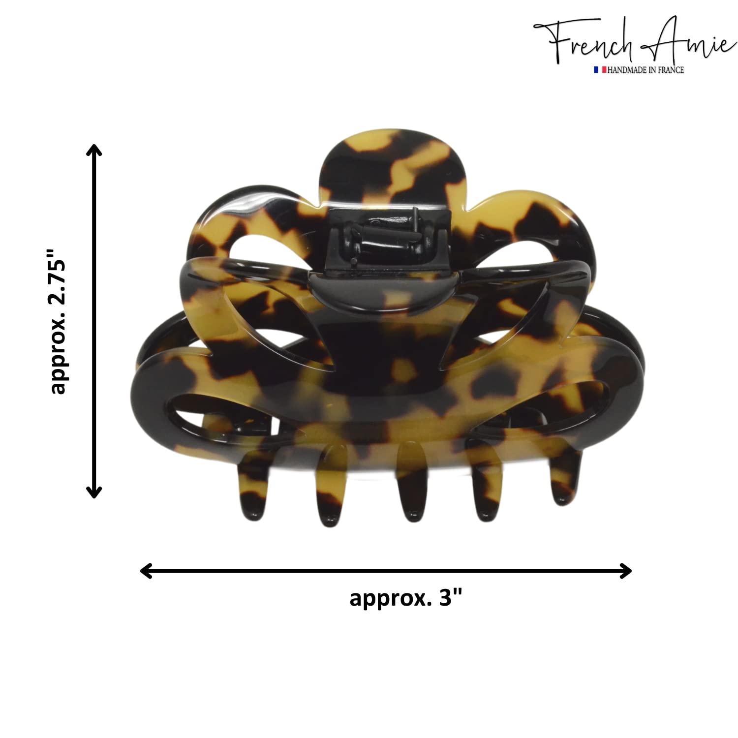 French Amie Flower Bloom 3" Handmade Cellulose No Slip Grip Hair Claw Clip