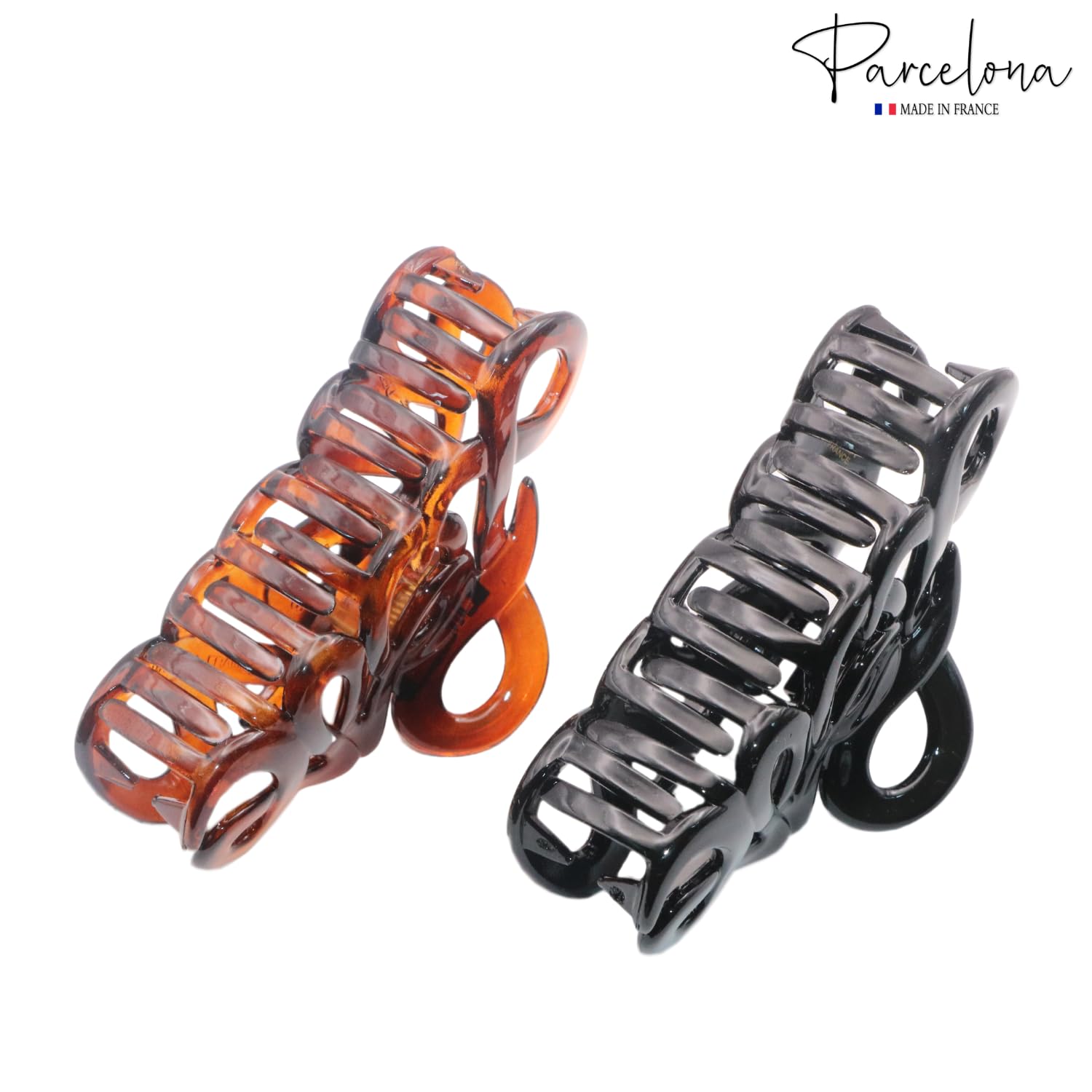 Parcelona French Love Medium 3" Shell and Black Cellulose Hair Claw Clips(2 Pcs)
