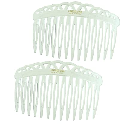 Parcelona French 13 Teeth Crown Small Celluloid Side Hair Combs for Women(2 Pcs)