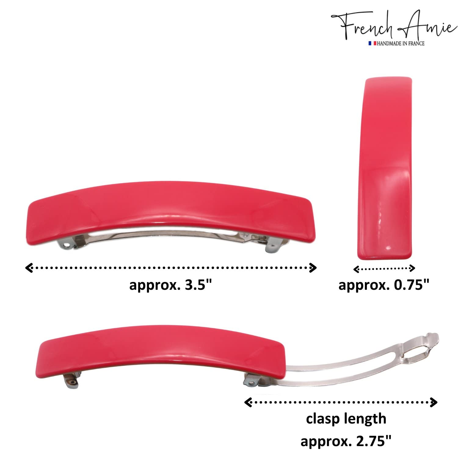 French Amie Oblong 3 1/2" Cellulose Handmade Automatic Hair Barrette for Women