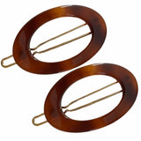 French Amie Oval Hoop Small 1 1/4” Celluloid Handmade Hair Barrette Clips(2 Pcs)