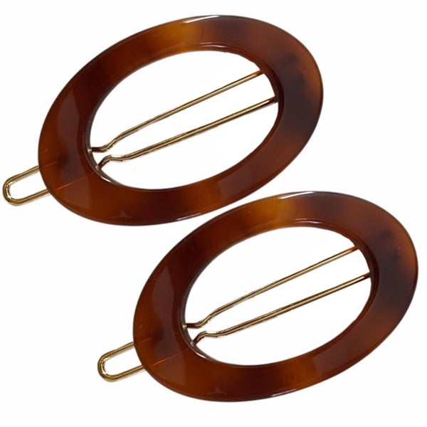 French Amie Oval Hoop Small 1 1/4” Celluloid Handmade Hair Barrette Clips(2 Pcs)