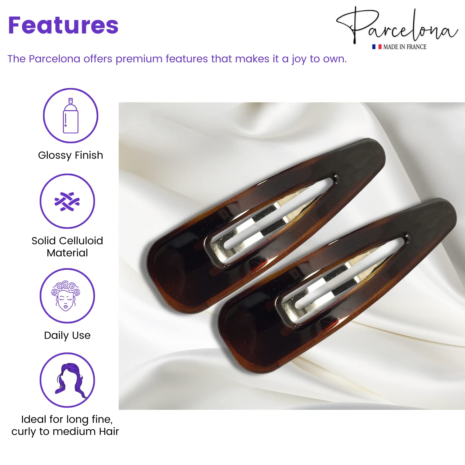 Parcelona French Clic Clac Extra Large Cellulose Snap Hair Pins for Women(2 Pcs)
