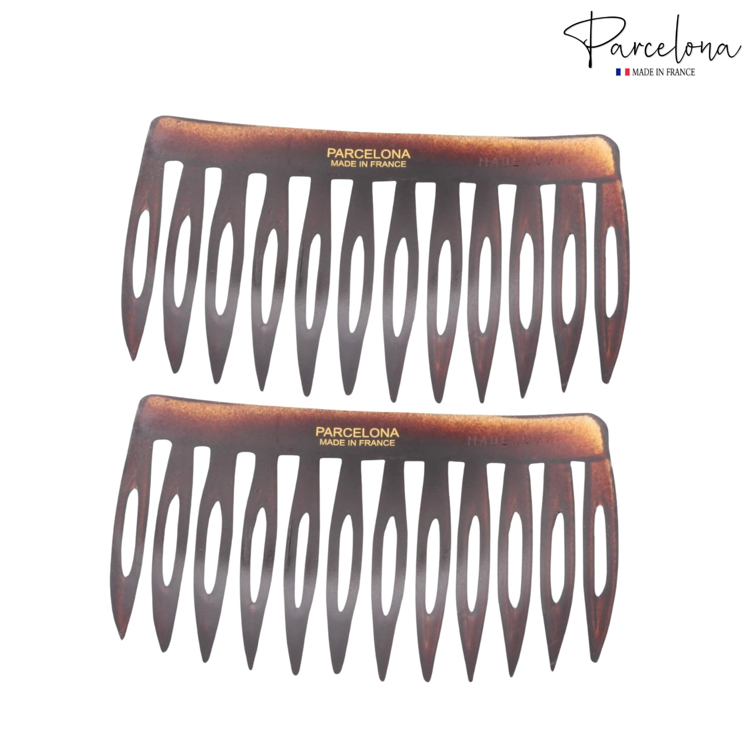 Parcelona French Compact Curved Fit Shell Small Cellulose Side Hair Combs(2 Pcs)