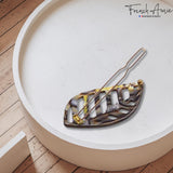 French Amie Leaf Small Tokyo & Onyx Handmade Barrette Snap on Hair Pin Clip