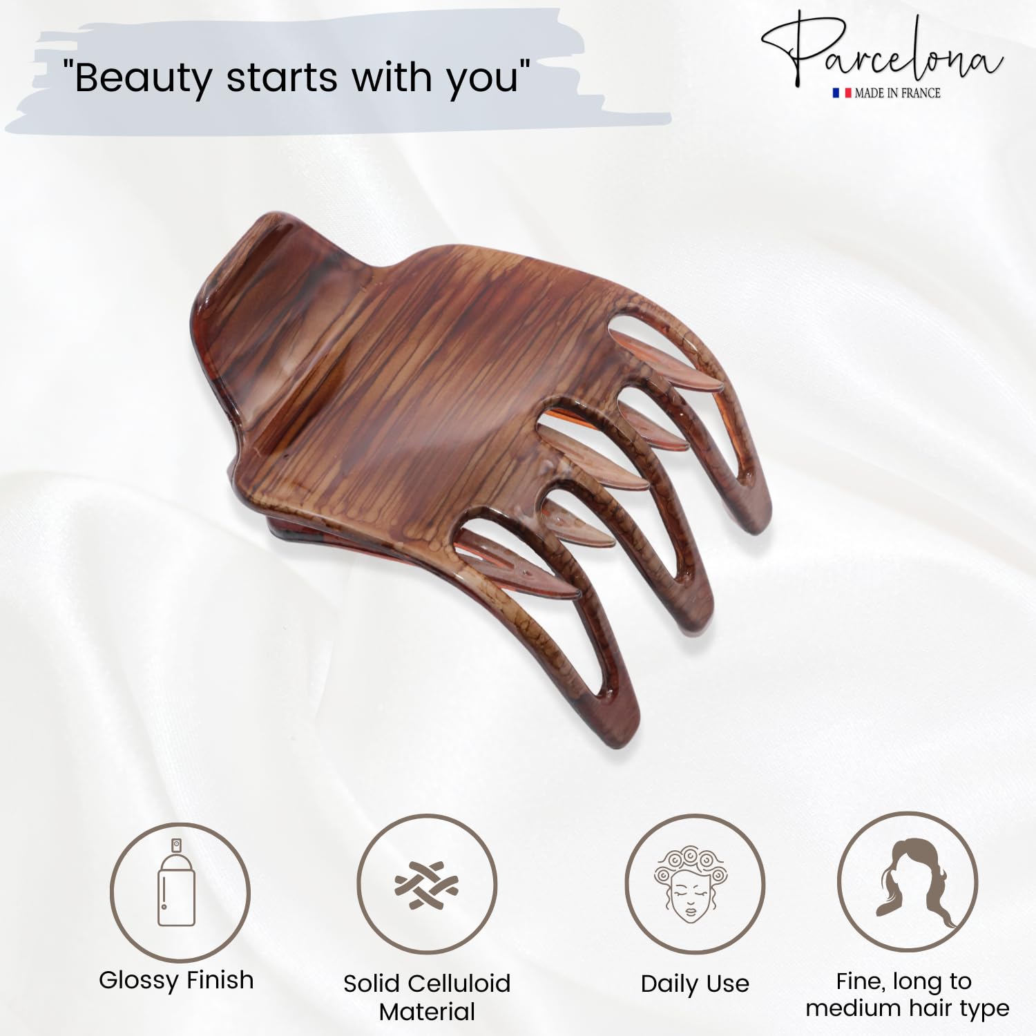 Parcelona French Wide Paw Medium Cellulose Side Slide Yoga Hair Claw for Women