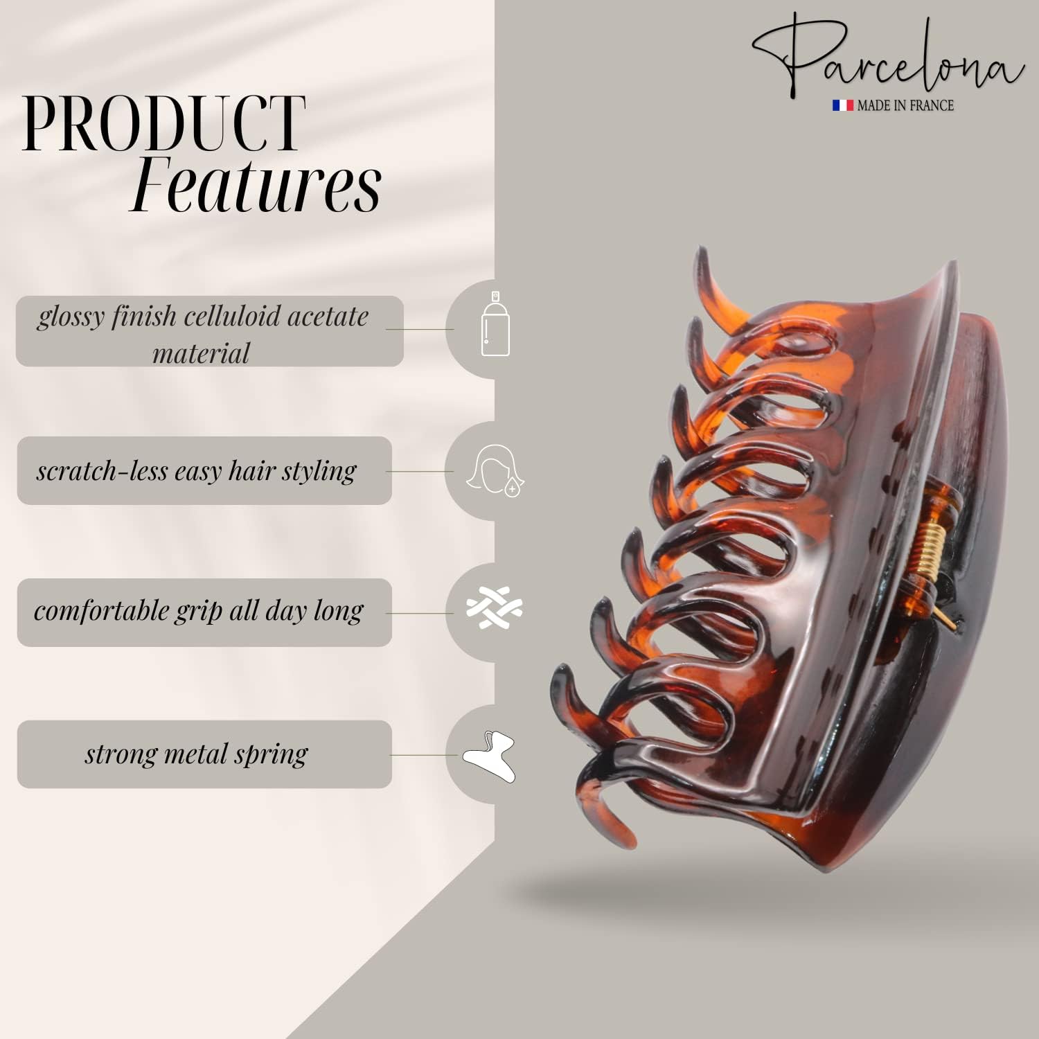 Parcelona French Arch Medium 3 1/4" Cellulose Hair Claw for Women & Girls