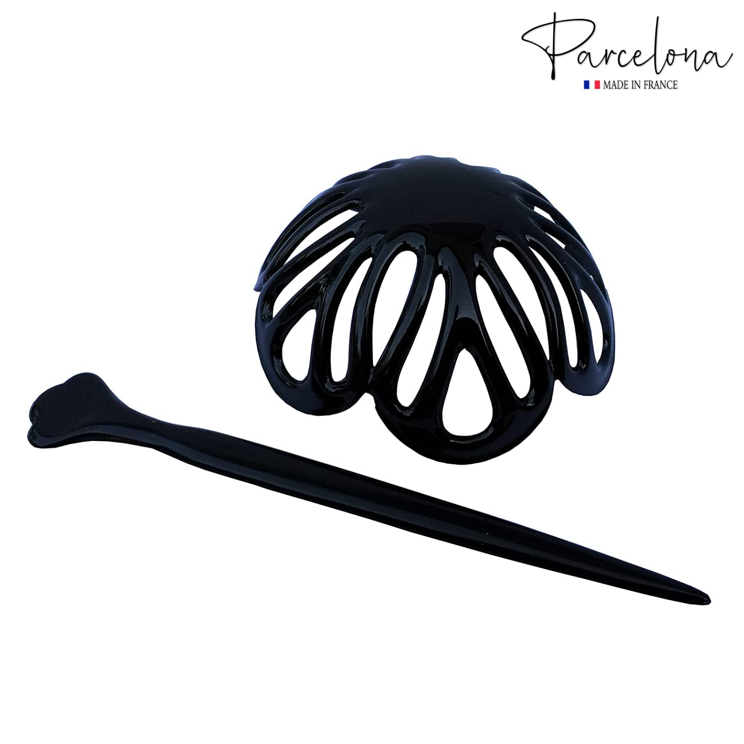 Parcelona French Radial 3.5 Inch Dome Bun Holder Hair Slide Cuff Pin with Stick