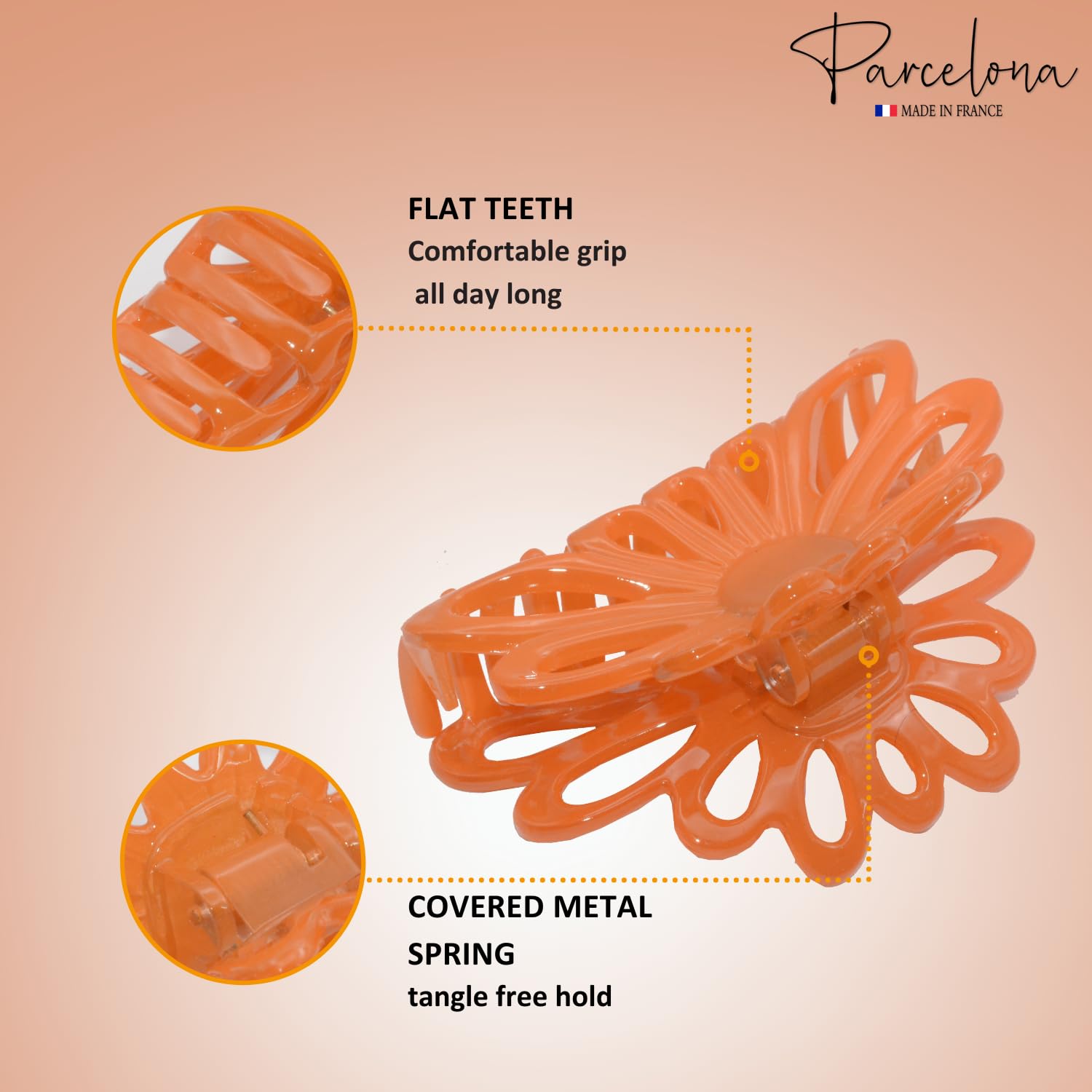 Parcelona French Plume Medium 3" Cellulose Acetate Hair Claw for Women and Girls