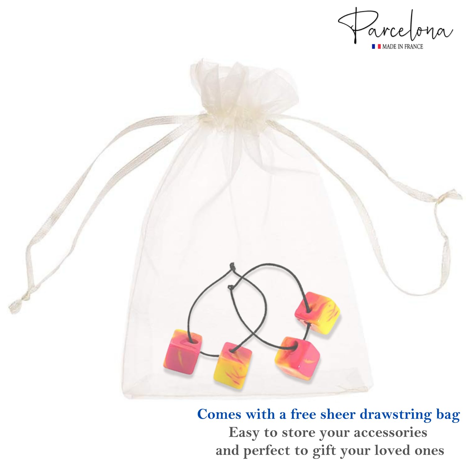Parcelona French Twin Cube Small Cellulose Acetate Elastic Hair Ties (2 Pcs)
