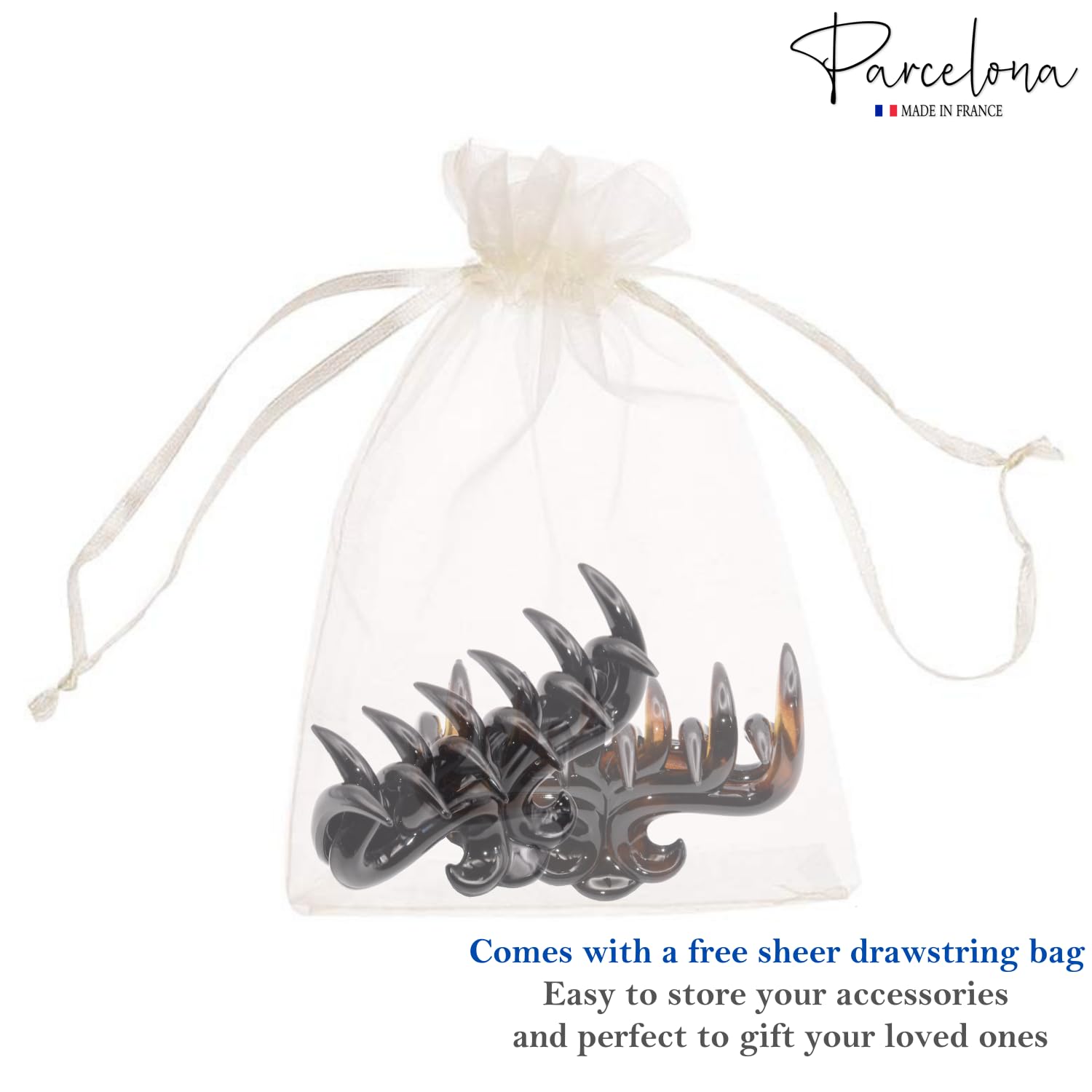 Parcelona French Sleek Grips Shell and Black Cellulose Medium Flexible Hair Claw