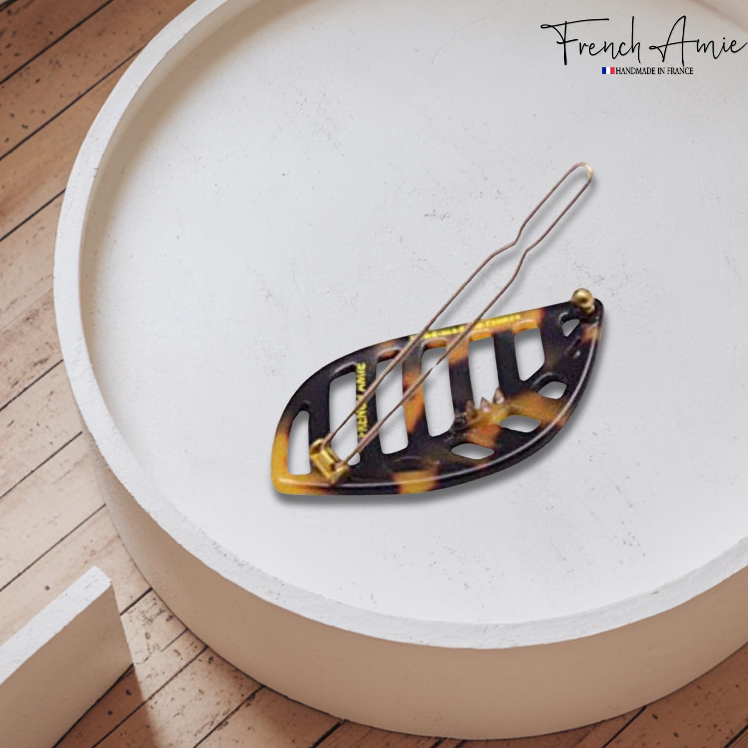 French Amie Leaf Small Tokyo & Onyx Handmade Barrette Snap on Hair Pin Clip