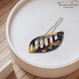 French Amie Leaf Small Tokyo & Onyx Handmade Barrette Snap on Hair Pin Clip