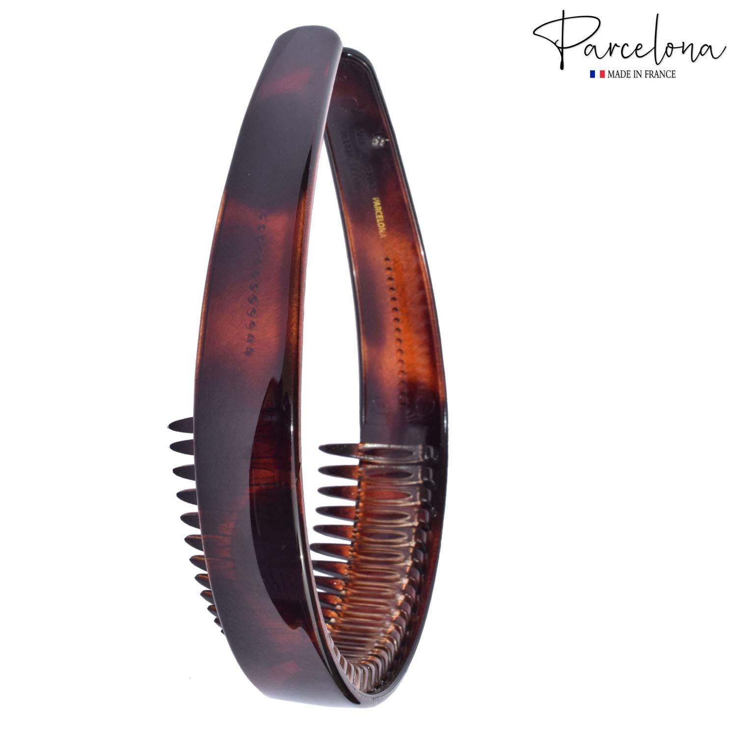 Parcelona French Toothed Smooth Cellulose Shell Brown Wide Hair Headband