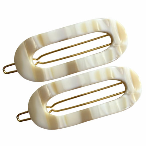 French Amie Mini Oval 2” Celluloid Handmade Snap Tige Boule Hair Clips