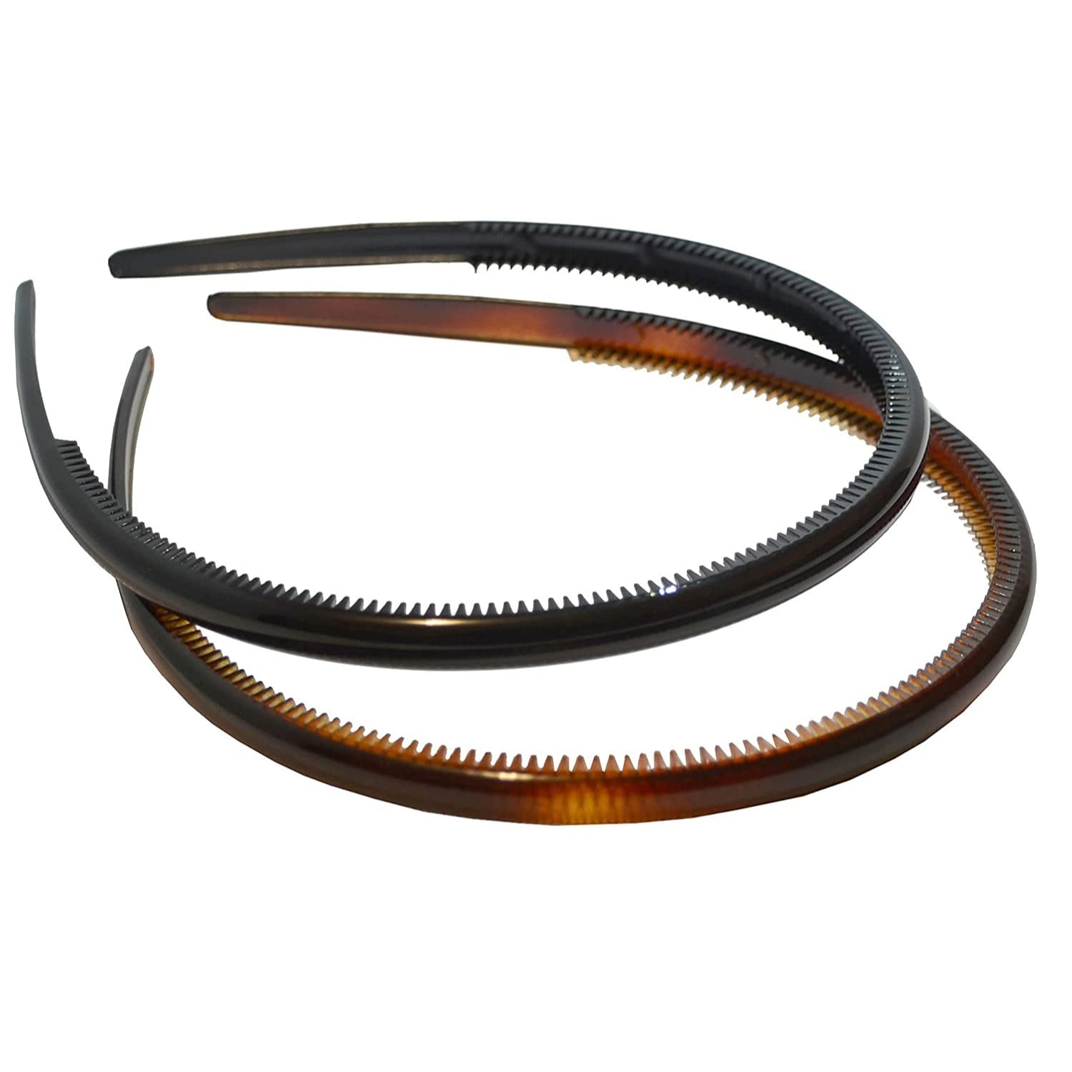 Parcelona French Thin Shell and Black Inner Teeth Nibs Hair Headband 2 Pcs