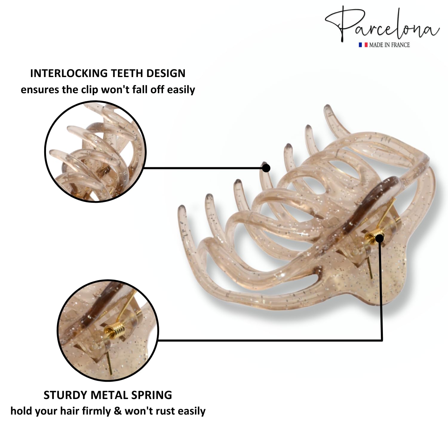 Parcelona French Dendrite Matte Brown N Crystal Brown Large Hair Claw Clip-2 Pcs