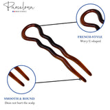 Parcelona French Sleek 3 1/2" Celluloid Wavy U Shaped Hair Pins for Women(2 Pcs)